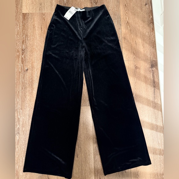Mango Pants - Mango Black Velvet Wide-Leg Trousers